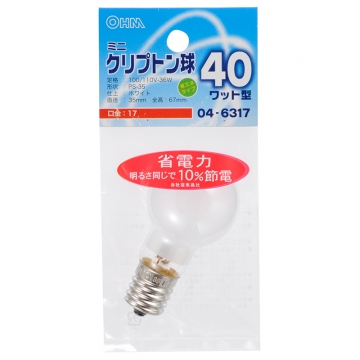 ミニクリプトン球 40形相当 PS-35 E17 ホワイト [品番]04-6317
