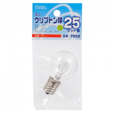 ミニクリプトン球 25形相当 S-35 E17クリア [品番]04-7952