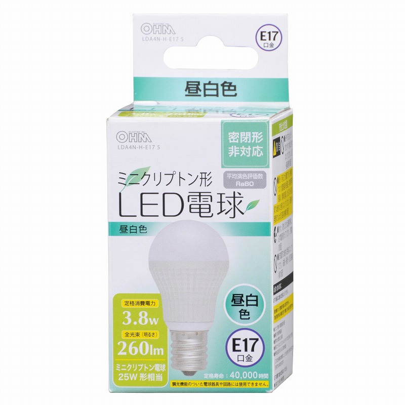 LED電球 ミニクリプトン形 E17 25形相当 昼白色 [品番]06-3018｜株式