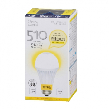 LED電球 E26 人感センサー 電球色 [品番]06-3065