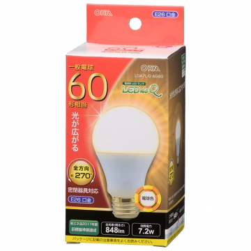 LED電球 E26 60形相当 電球色 [品番]06-3407