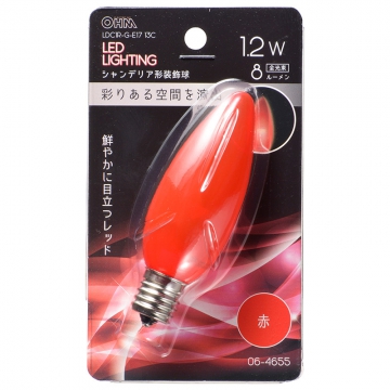 LEDシャンデリア形装飾用/C32/E17/1.2W/8lm/クリア赤色 [品番]06-4655