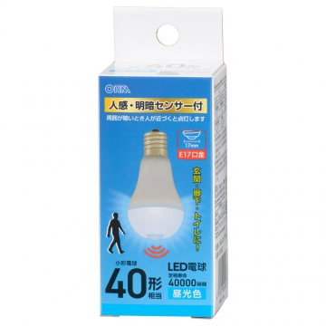 LED電球小形 E17 40形相当 人感明暗センサー付 昼光色 [品番]06-5697