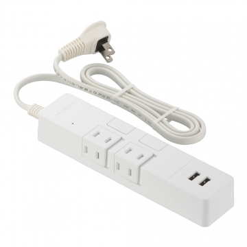 雷ガード付き2個口タップ USBポート付き 1m 白 [品番]00-1736