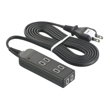 雷ガード付き安全タップ 3個口 2m 黒 [品番]00-1042