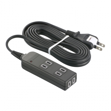 雷ガード付きタップ 3個口 3m 黒 [品番]00-1044