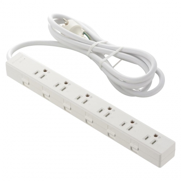 雷ガード・アース付きタップ 6個口 2m 白 [品番]00-1048