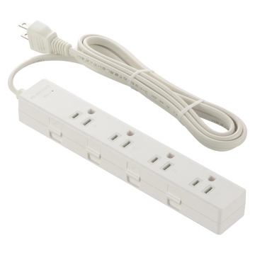 雷ガード付きタップ 4個口 2m 白 [品番]00-1049