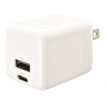 AudioComm PD/QC対応 AC充電器 Type-C/A 20W [品番]01-7366
