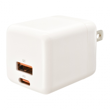 AudioComm PD/QC対応 AC充電器 Type-C/A 30W [品番]01-7367