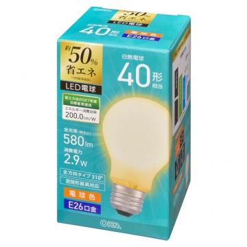 省エネLED電球 E26 40形相当 電球色 [品番]06-5731