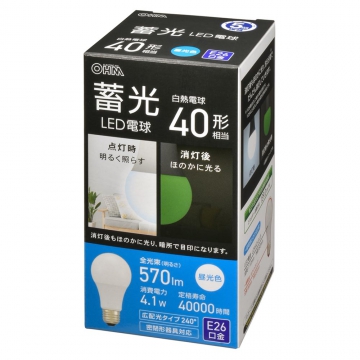 蓄光LED電球 E26 40形相当 昼光色 [品番]06-5743